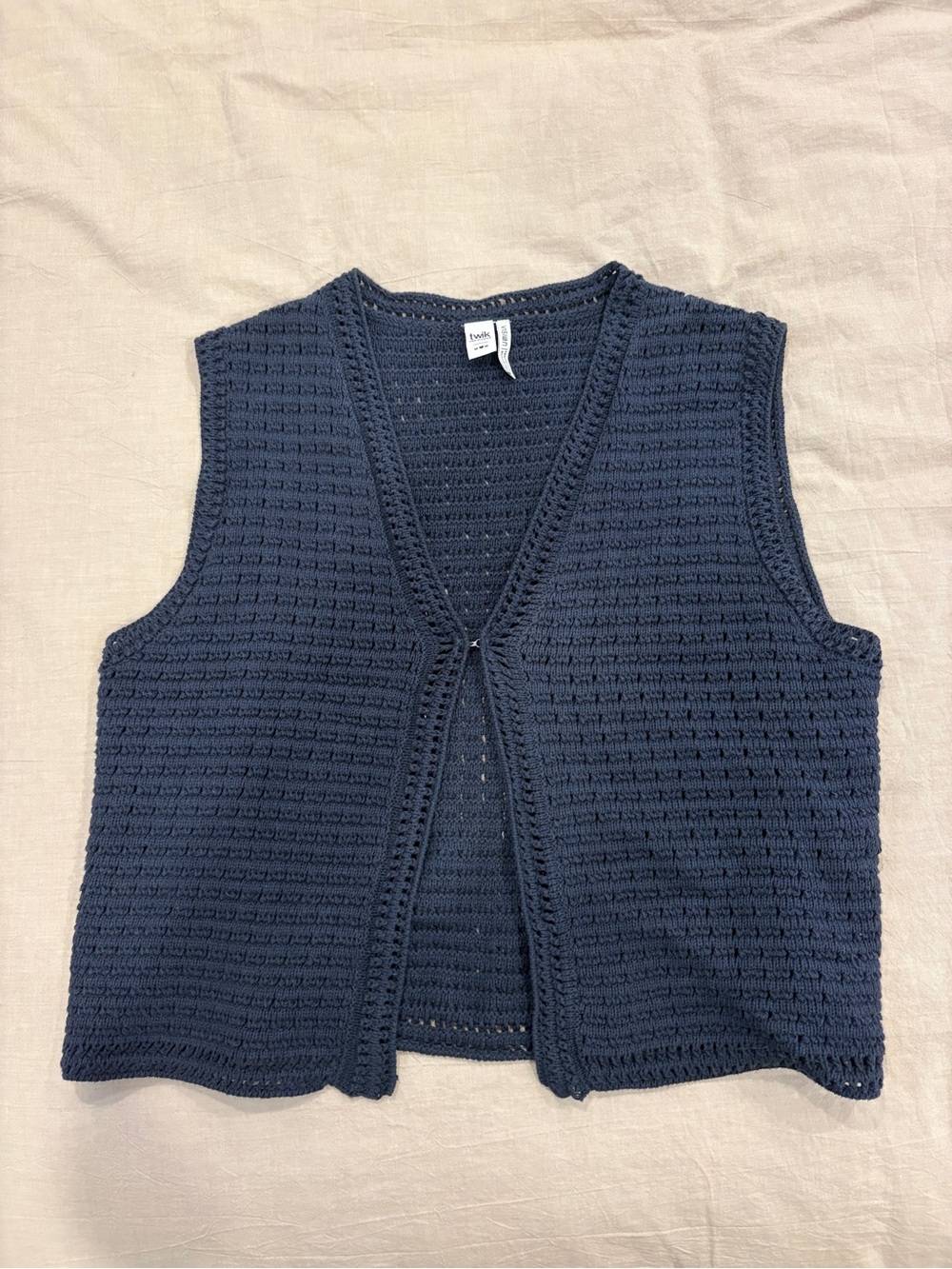 twik Navy Crochet Knit V-Neck Sleeveless Vest